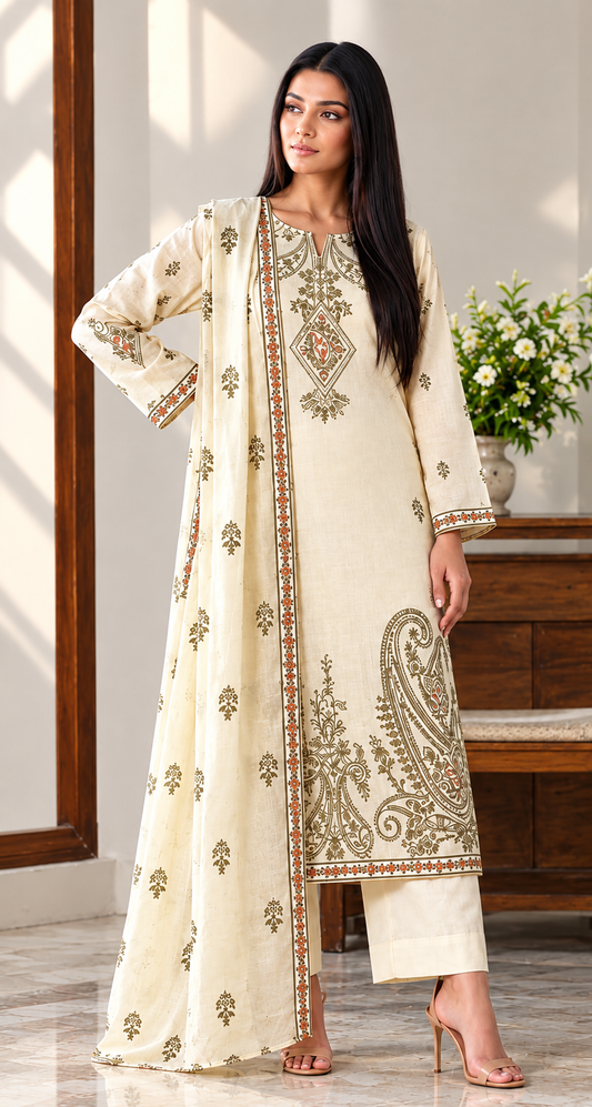 Premium Embroidered Lawn Suit – Elegant 3-Piece Collection